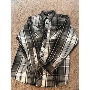 Southpole Men’s Short Sleeved Button Black And Gray Plaid Striped Shirt Size M